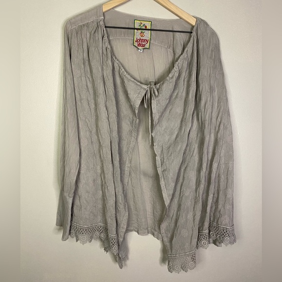 Johnny Was Tops - Johnny Was Embroidered Eyelet tie front cardigan size medium